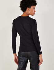Diamante Asymmetric Jersey Shirt, Black (BLACK), large