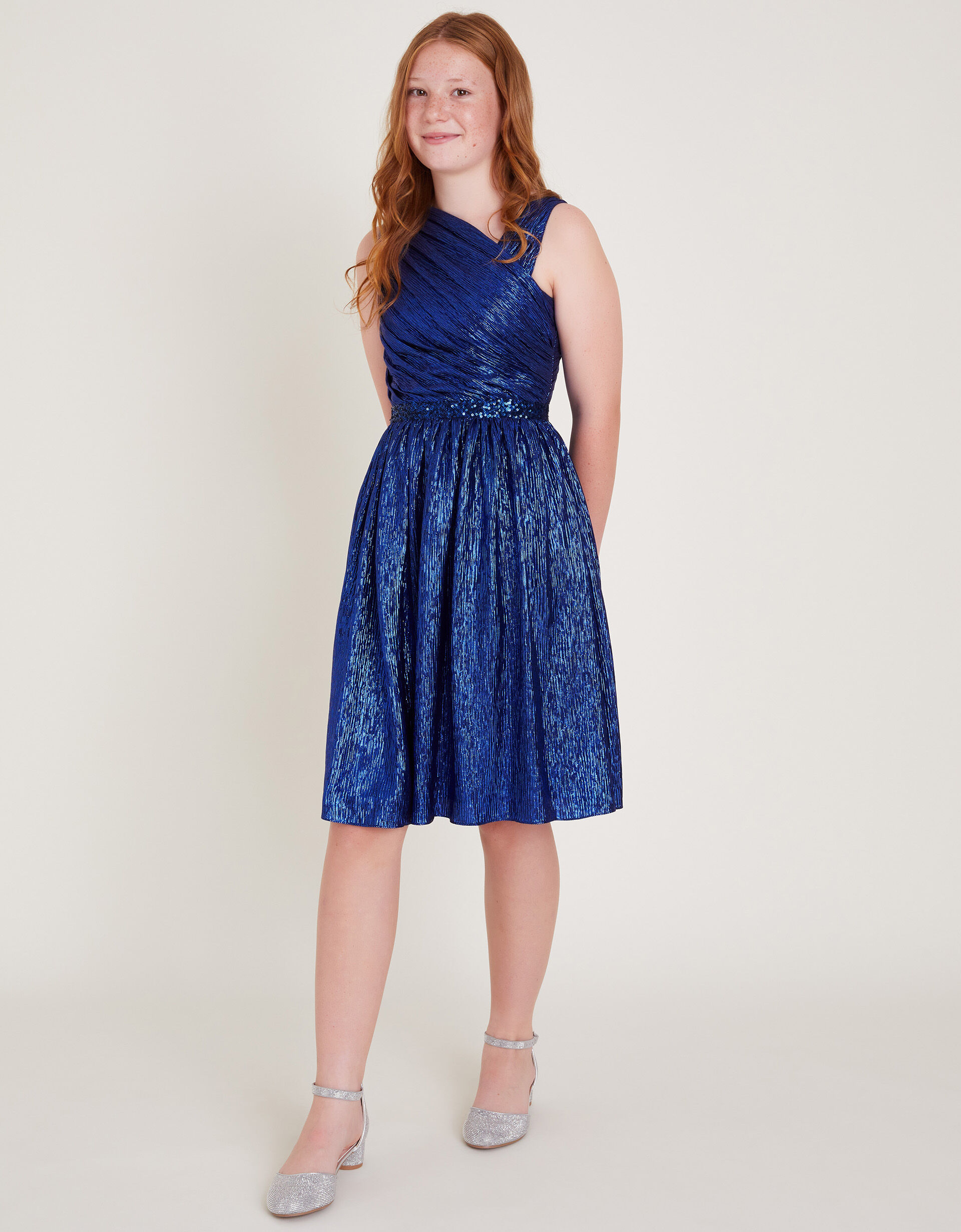 Abigail Metallic Drape Sequin Dress Blue