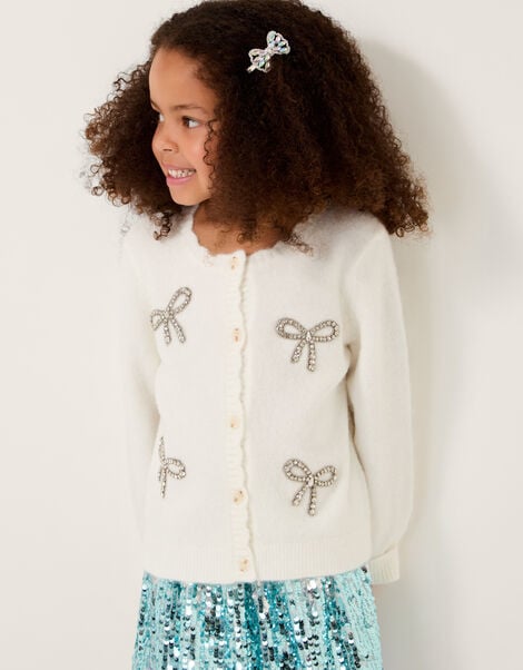 Bow Embellished Cardigan, Ivory (IVORY), large