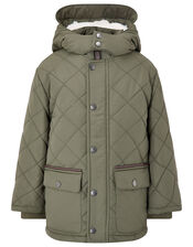 Quilted Coat with Hood, Green (KHAKI), large