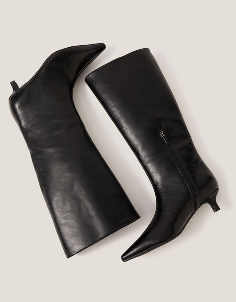 Kate Pointed Kitten Heel Boots, Black (BLACK), large