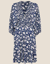 Floral Print Shirred Jersey Dress, Blue (NAVY), large