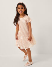 Sequin Drop Waist Dress, Pink (PALE PINK), large