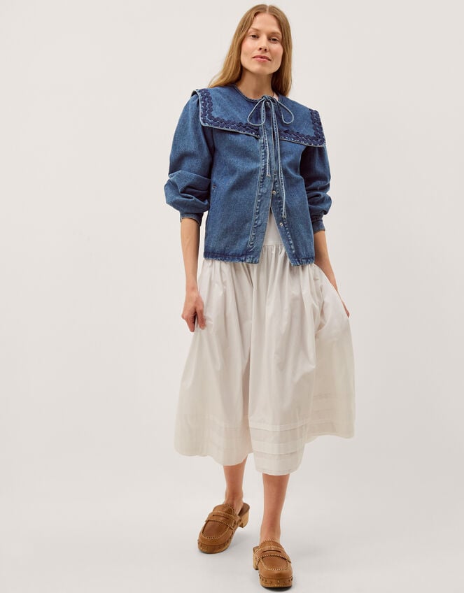 Livvy Square Collar Denim Jacket, Blue (MID AUTHENTIC BLUE), large