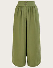 Plain Crop Trousers, Green (KHAKI), large