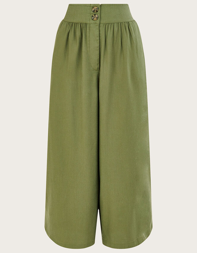 Plain Crop Trousers, Green (KHAKI), large