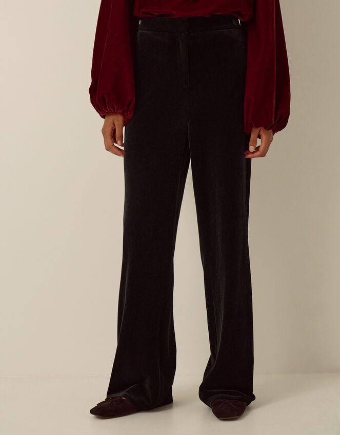 Verna Velvet Wide Leg Trousers, Black (BLACK), large