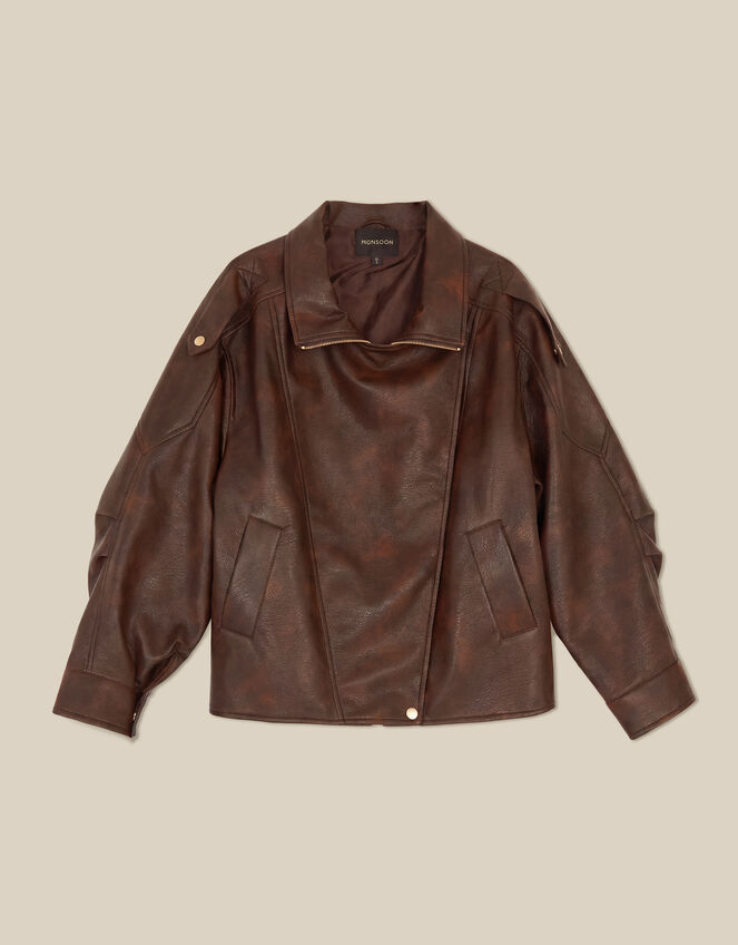 Grace Faux Leather Bomber Jacket, Brown (CHOCOLATE), large