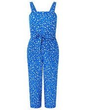 Michelle Floral Jumpsuit in Linen and Organic Cotton, Blue (BLUE), large