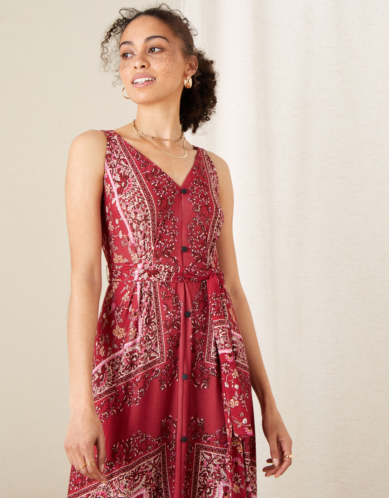 Red scarf print dress clearance