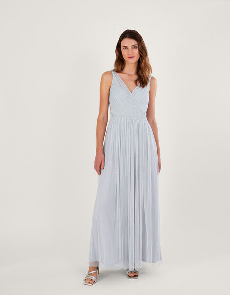 Anne Mesh Maxi Dress in Recycled Polyester, Silver (SILVER), large