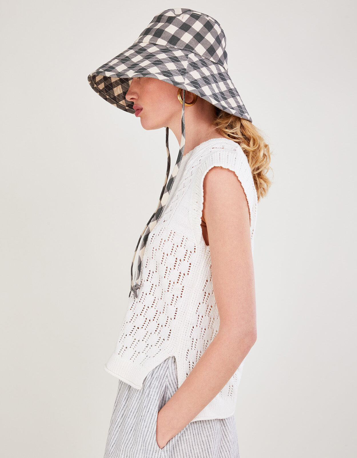 Check Wide Brim Floppy Hat 