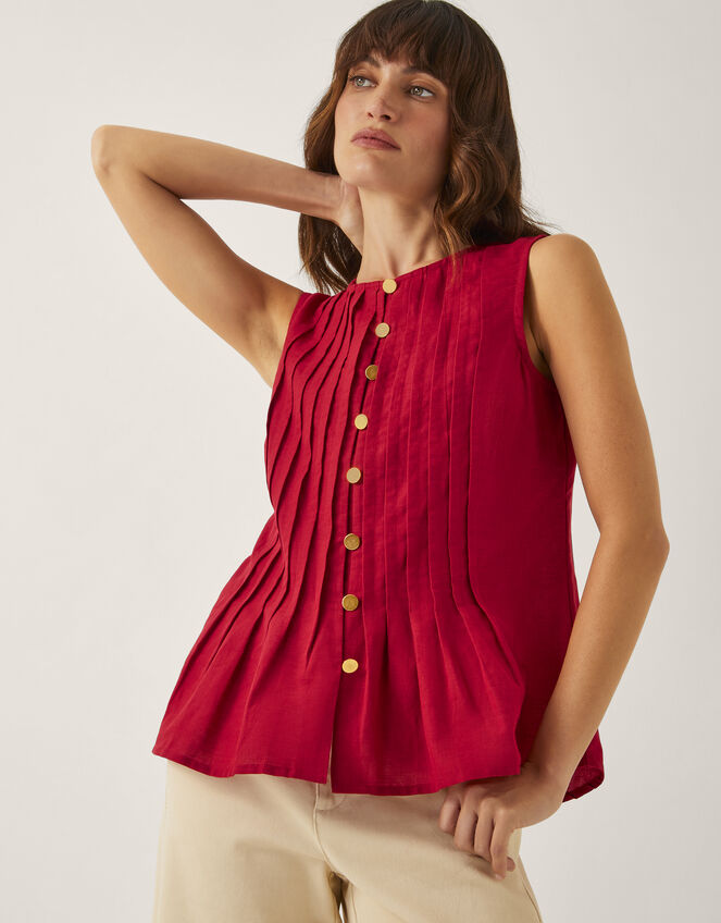 Monica Sleeveless Pleated Top, Red (RED), large