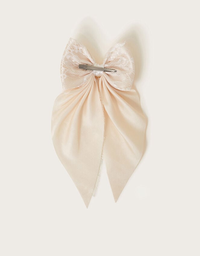 Satin Lace Bow Hair Clip, , large