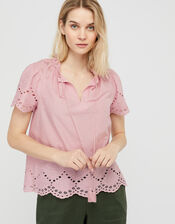 Suzie Schiffli Top in Organic Cotton, Pink (PINK), large