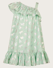 Unicorn Print Frill Dress, Blue (AQUA), large