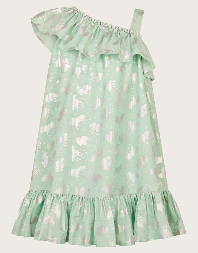 Unicorn Print Frill Dress, Blue (AQUA), large