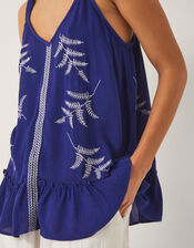 Fern Embroidered Crinkle Cami Top, Blue (BLUE), large