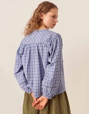 East Lilia Check Cotton Blouse, Blue (BLUE), large