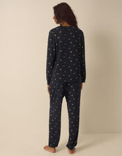 Betsy Foil Bow Jersey Long Pyjamas Set, Blue (NAVY), large