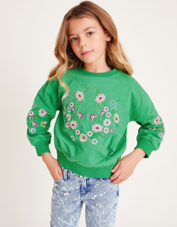 Floral Embroidered Sweatshirt, Green (GREEN), large