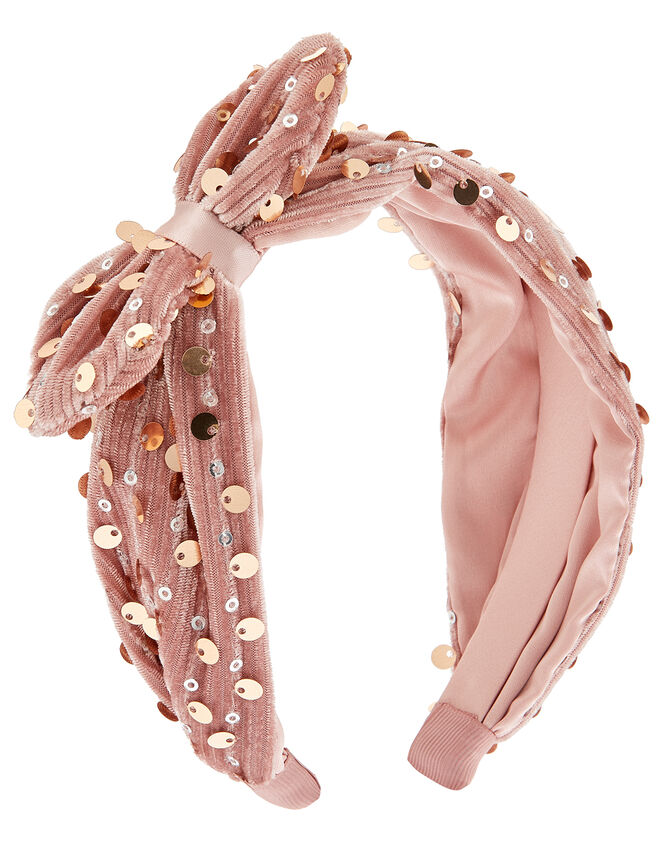 Sequin Velvet Bow Headband, , large