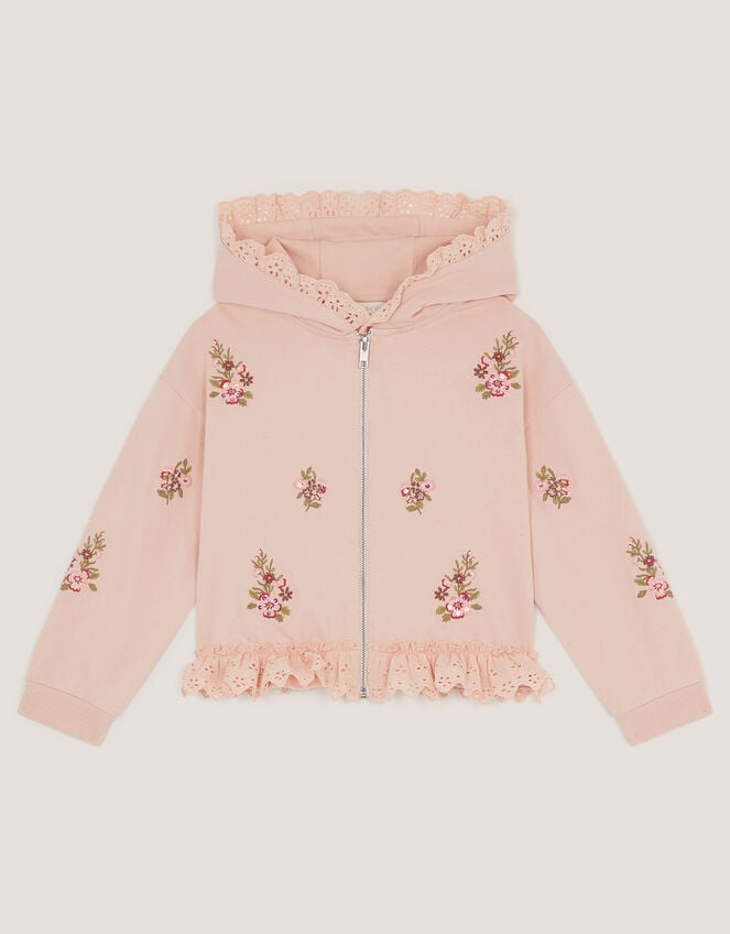Floral Embroidered Broderie Hoodie, Pink (PINK), large