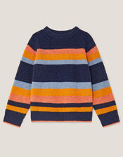 Stripe Colour Block Knit Jumper, Orange (ORANGE), large