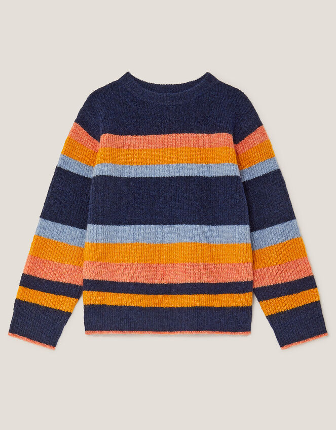 Stripe Colour Block Knit Jumper, Orange (ORANGE), large