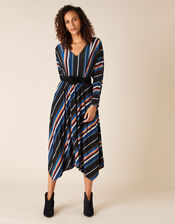 Stripe Print Midi Dress, Black (BLACK), large