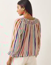 Sally Stripe Long Sleeve Top, White (WHITE), large