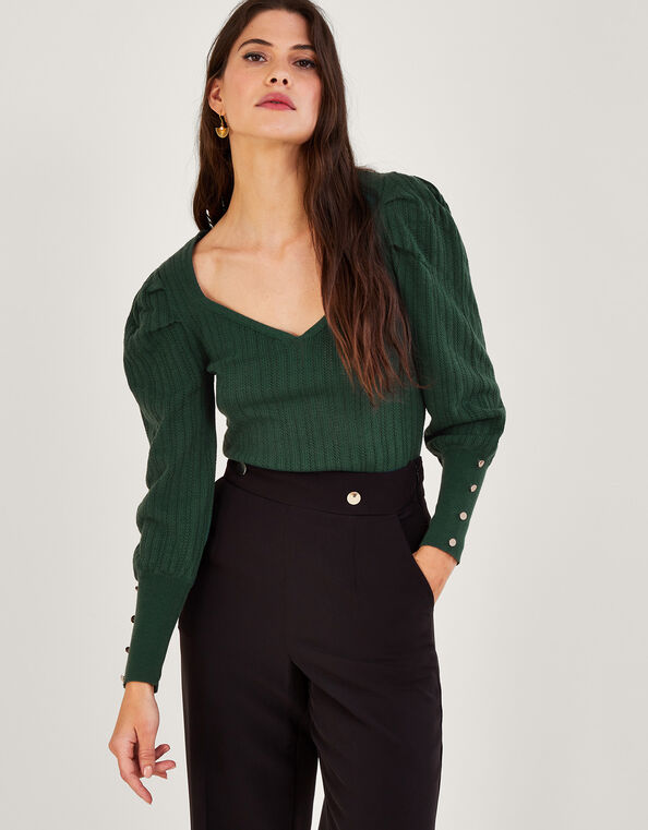 Stitch Sweetheart Neckline Jumper in Recycled Polyester, Green (GREEN), large