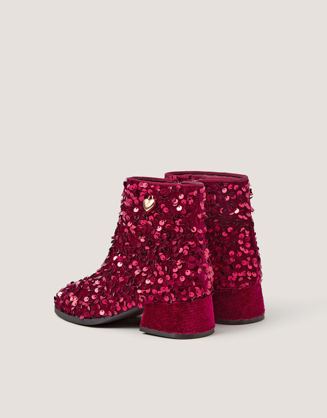 Sequin Velvet Ankle Boots, Red (BURGUNDY), large