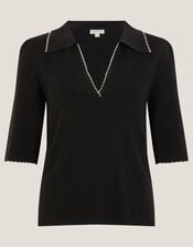 Ciara Short Sleeve Collar Jumper, Black (BLACK), large