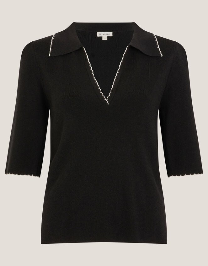 Ciara Short Sleeve Collar Jumper, Black (BLACK), large