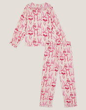 Bow Print Long Pyjama Set, Cream (CREAM), large