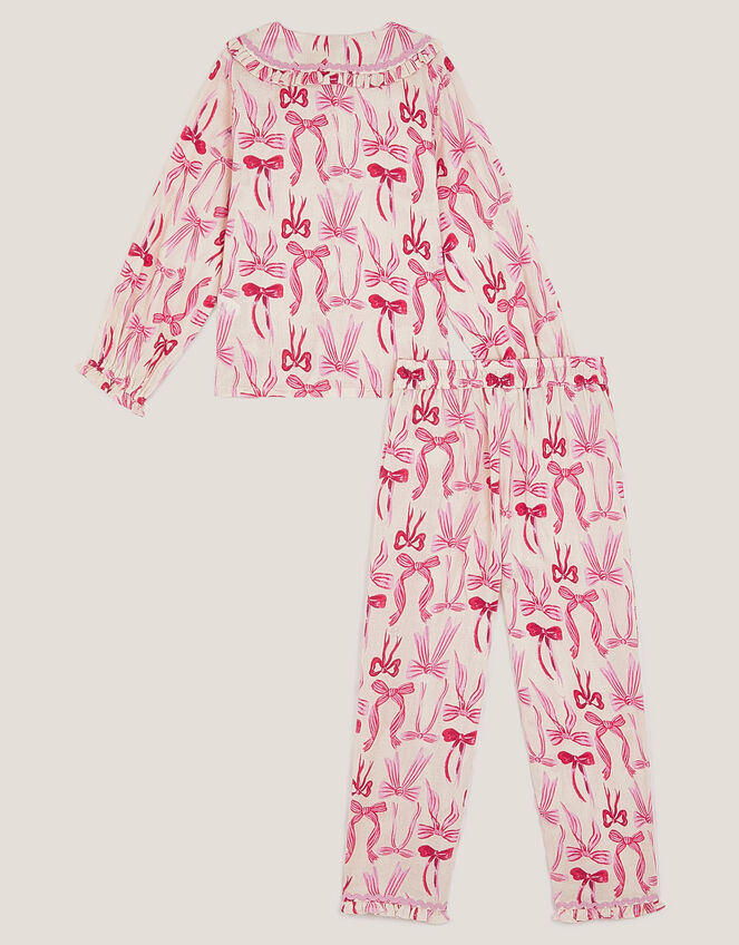 Bow Print Long Pyjama Set, Cream (CREAM), large