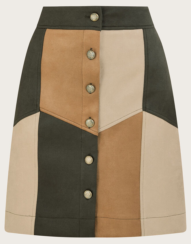 Suedette Patch Short Skirt, Brown (BROWN), large