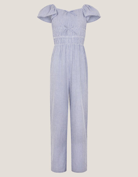 Stripe Short Sleeve Jumpsuit, Blue (BLUE), large