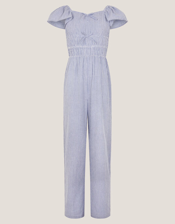 Stripe Short Sleeve Jumpsuit, Blue (BLUE), large