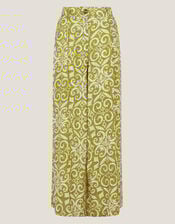 Trinny Hand-Screen Print Wide Leg Trousers, Green (GREEN), large