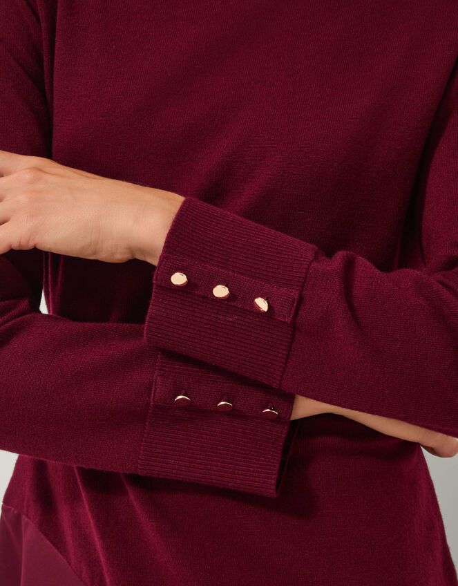 Saz Asymmetrical Mix Satin Midi Dress, Red (BERRY), large