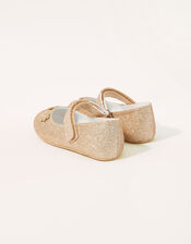 Glitter Flower Strap Walker Shoes, Gold (GOLD), large