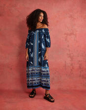 Printed Shirred Off-Shoulder Dress in LENZING™ ECOVERO™, Blue (NAVY), large