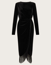 Flossie Velvet Fringe Dress, Black (BLACK), large