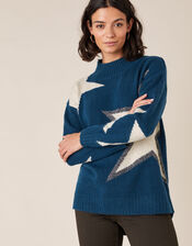 Shimmer Star Shape Knit Jumper, Teal (TEAL), large
