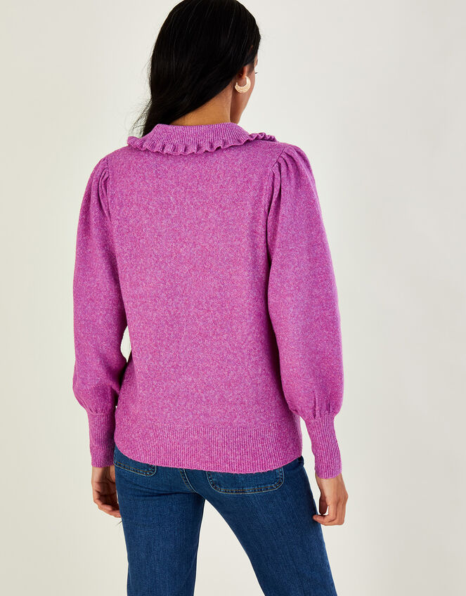 Collar Pearl Button Cardigan, VIOLET, large