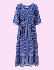 East Harriet Print Tie Waist Dress, Blue (NAVY), large