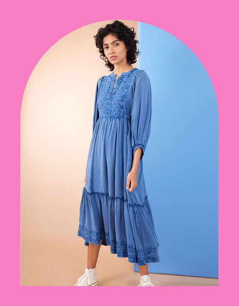 East Cinzia Tiered Denim Dress, Blue (DENIM BLUE), large