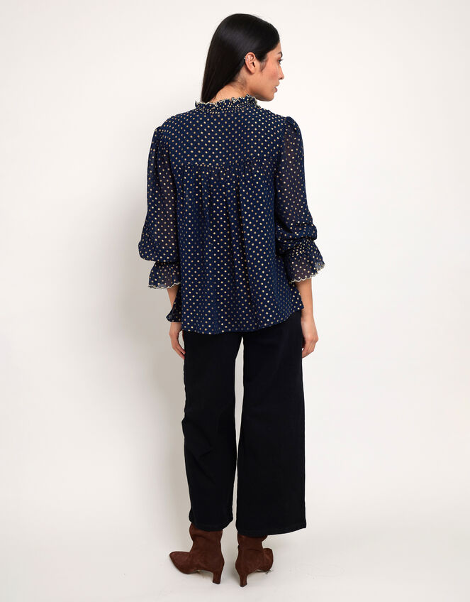 East Foil Polka Dot Blouse, Blue (NAVY), large